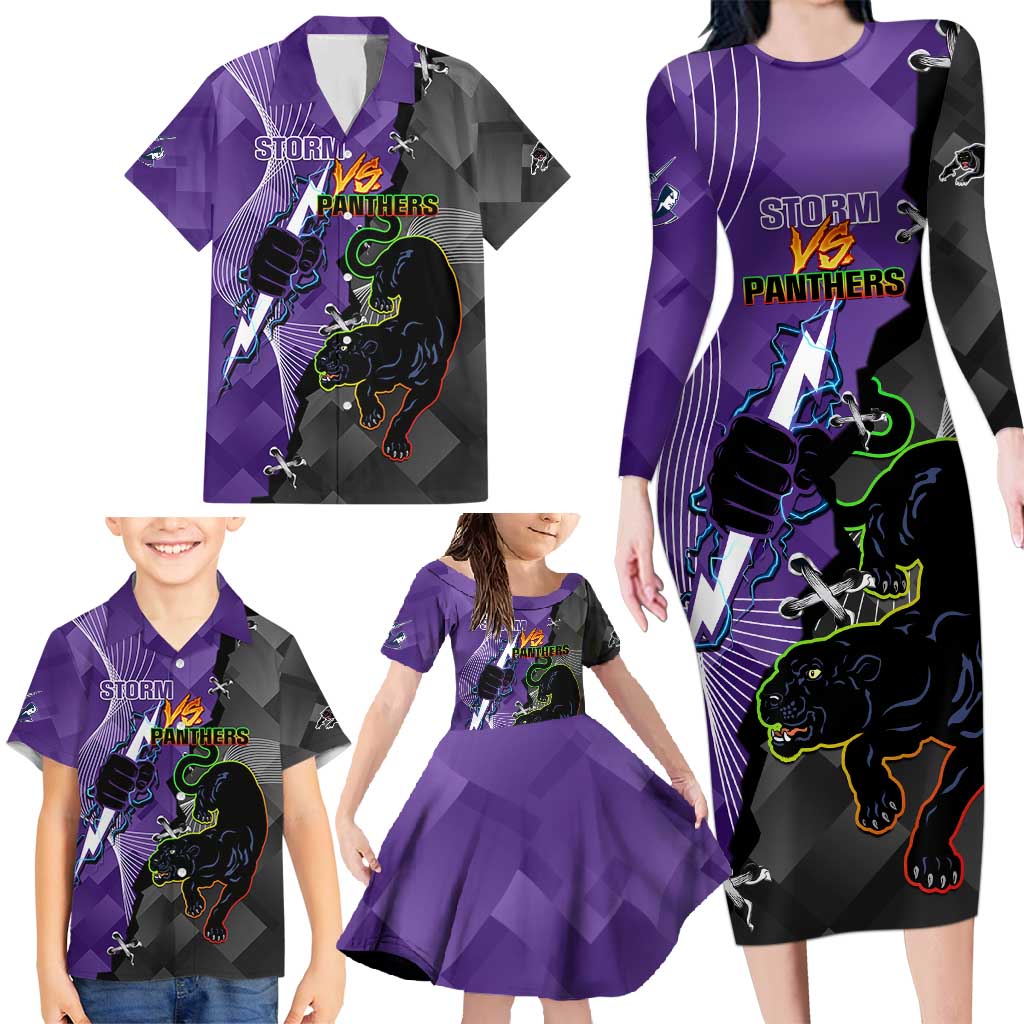 Personalised Storm And Panthers Rugby 2024 Family Matching Long Sleeve Bodycon Dress and Hawaiian Shirt Go Champions Grand Final Dynamic Style