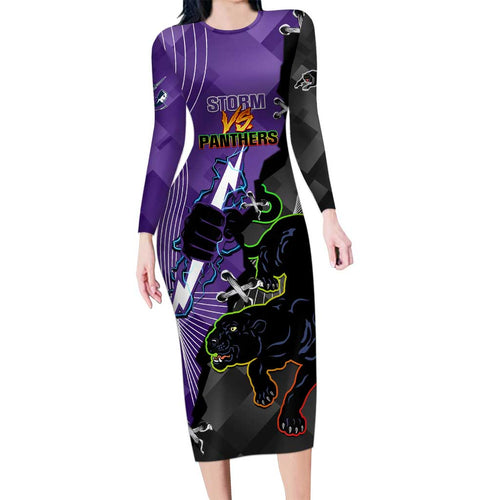 Personalised Storm And Panthers Rugby 2024 Family Matching Long Sleeve Bodycon Dress and Hawaiian Shirt Go Champions Grand Final Dynamic Style