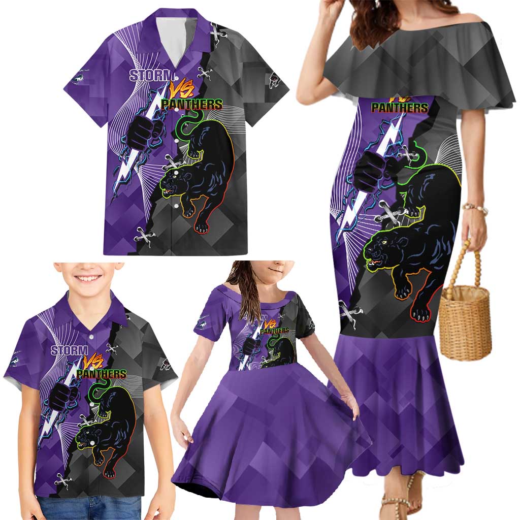 Personalised Storm And Panthers Rugby 2024 Family Matching Mermaid Dress and Hawaiian Shirt Go Champions Grand Final Dynamic Style
