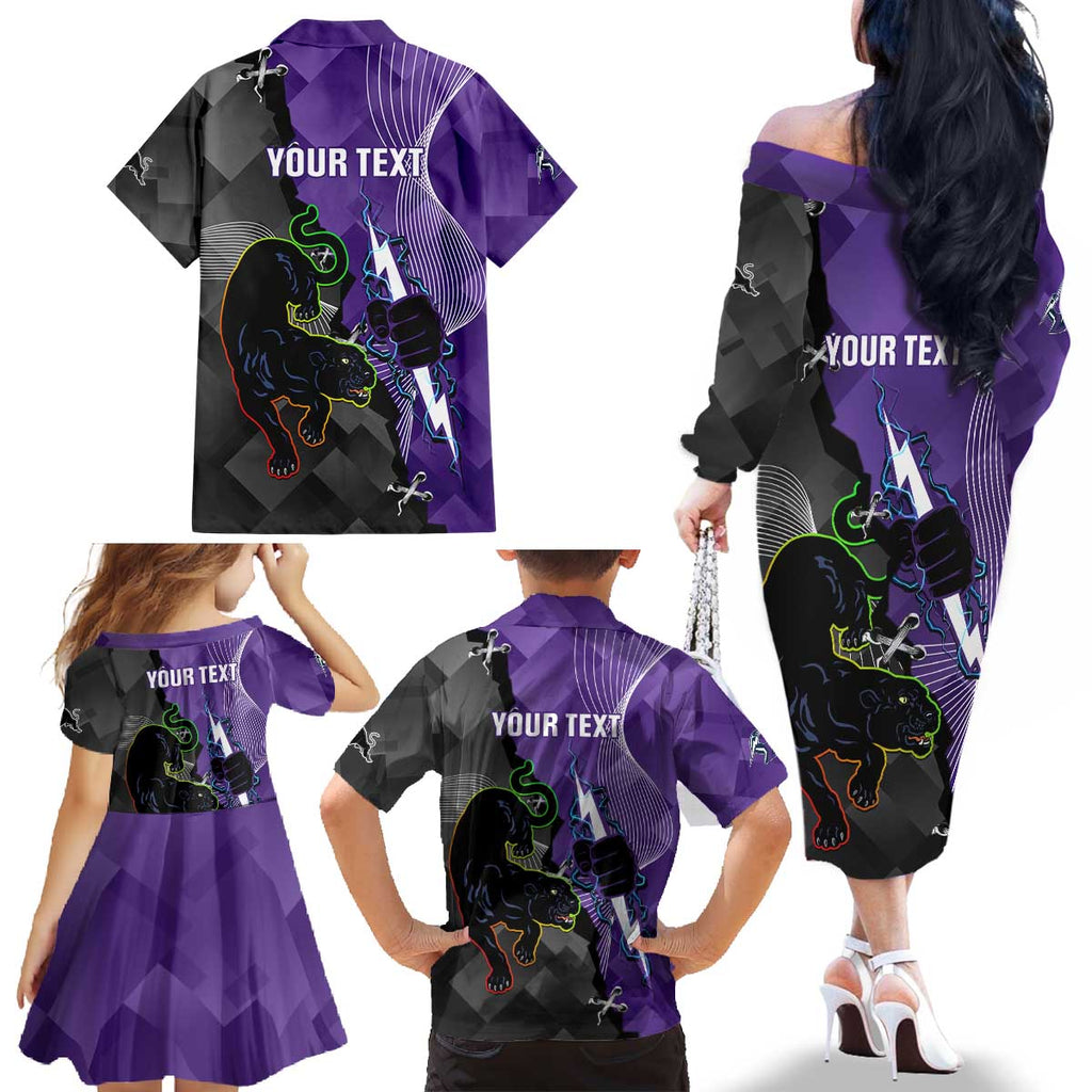 Personalised Storm And Panthers Rugby 2024 Family Matching Off The Shoulder Long Sleeve Dress and Hawaiian Shirt Go Champions Grand Final Dynamic Style