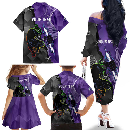 Personalised Storm And Panthers Rugby 2024 Family Matching Off The Shoulder Long Sleeve Dress and Hawaiian Shirt Go Champions Grand Final Dynamic Style