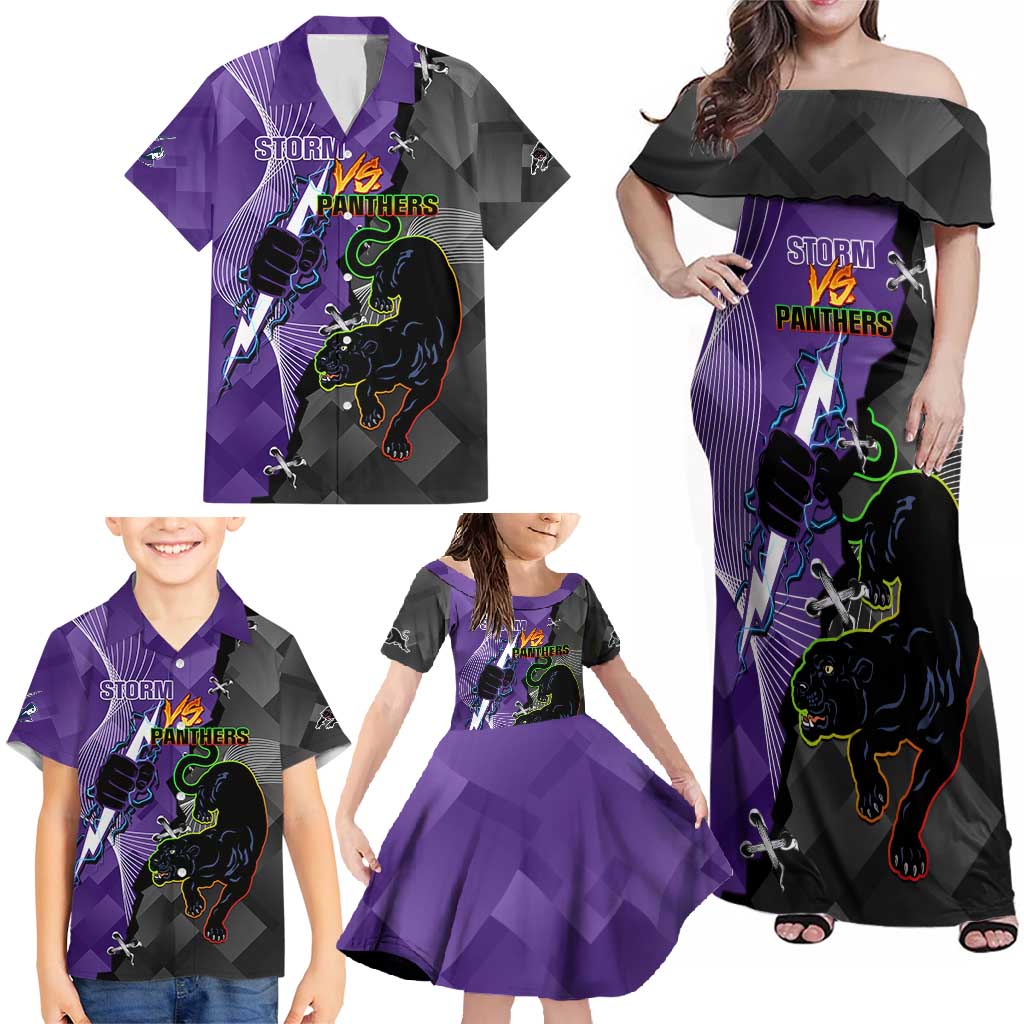 Personalised Storm And Panthers Rugby 2024 Family Matching Off Shoulder Maxi Dress and Hawaiian Shirt Go Champions Grand Final Dynamic Style
