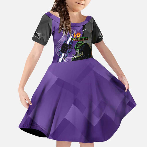 Personalised Storm And Panthers Rugby 2024 Family Matching Off Shoulder Maxi Dress and Hawaiian Shirt Go Champions Grand Final Dynamic Style
