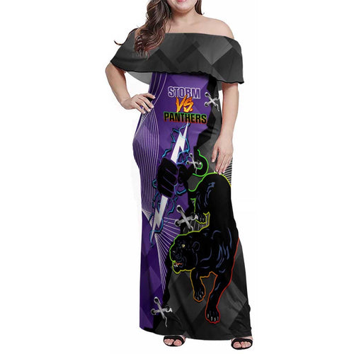 Personalised Storm And Panthers Rugby 2024 Family Matching Off Shoulder Maxi Dress and Hawaiian Shirt Go Champions Grand Final Dynamic Style