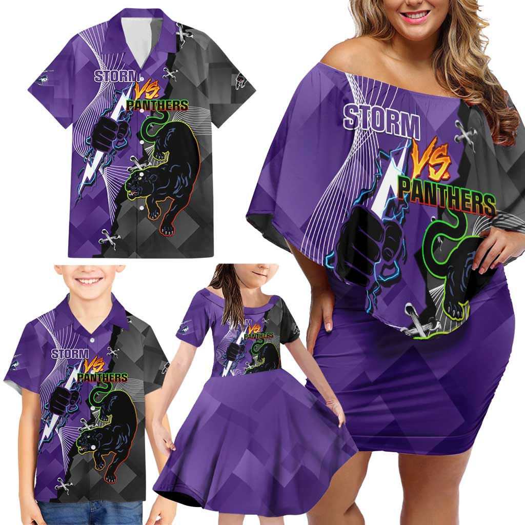 Personalised Storm And Panthers Rugby 2024 Family Matching Off Shoulder Short Dress and Hawaiian Shirt Go Champions Grand Final Dynamic Style