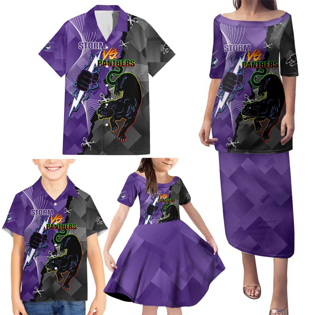 Personalised Storm And Panthers Rugby 2024 Family Matching Puletasi and Hawaiian Shirt Go Champions Grand Final Dynamic Style