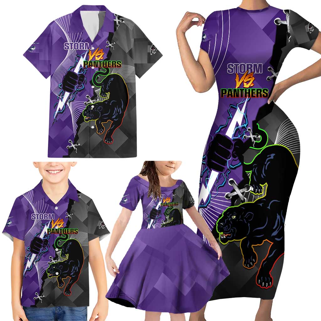 Personalised Storm And Panthers Rugby 2024 Family Matching Short Sleeve Bodycon Dress and Hawaiian Shirt Go Champions Grand Final Dynamic Style