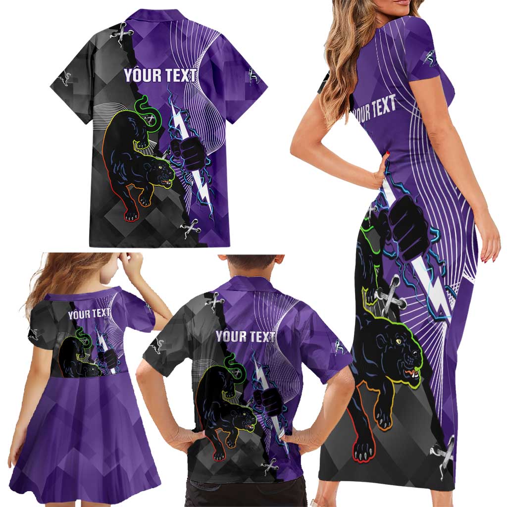 Personalised Storm And Panthers Rugby 2024 Family Matching Short Sleeve Bodycon Dress and Hawaiian Shirt Go Champions Grand Final Dynamic Style