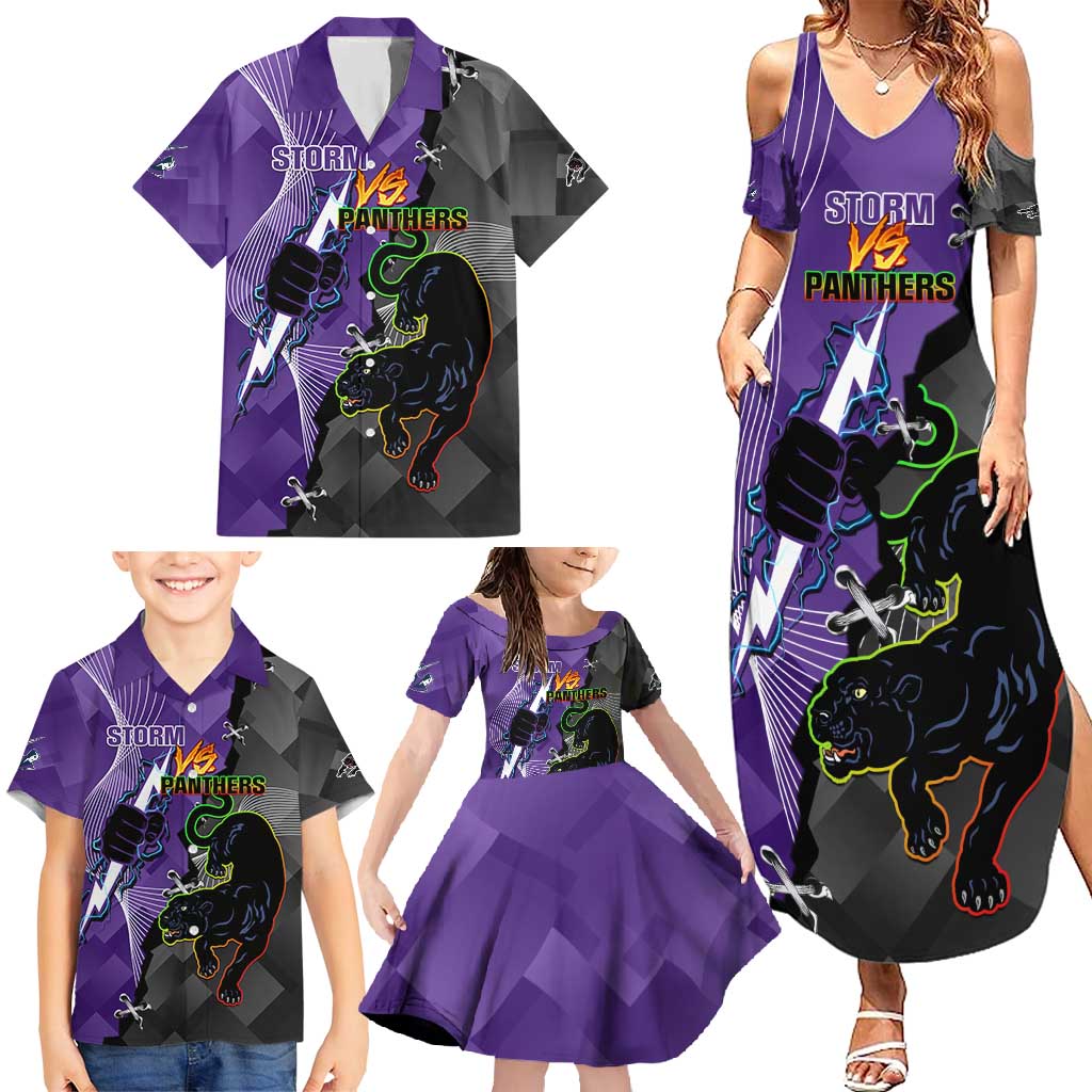 Personalised Storm And Panthers Rugby 2024 Family Matching Summer Maxi Dress and Hawaiian Shirt Go Champions Grand Final Dynamic Style