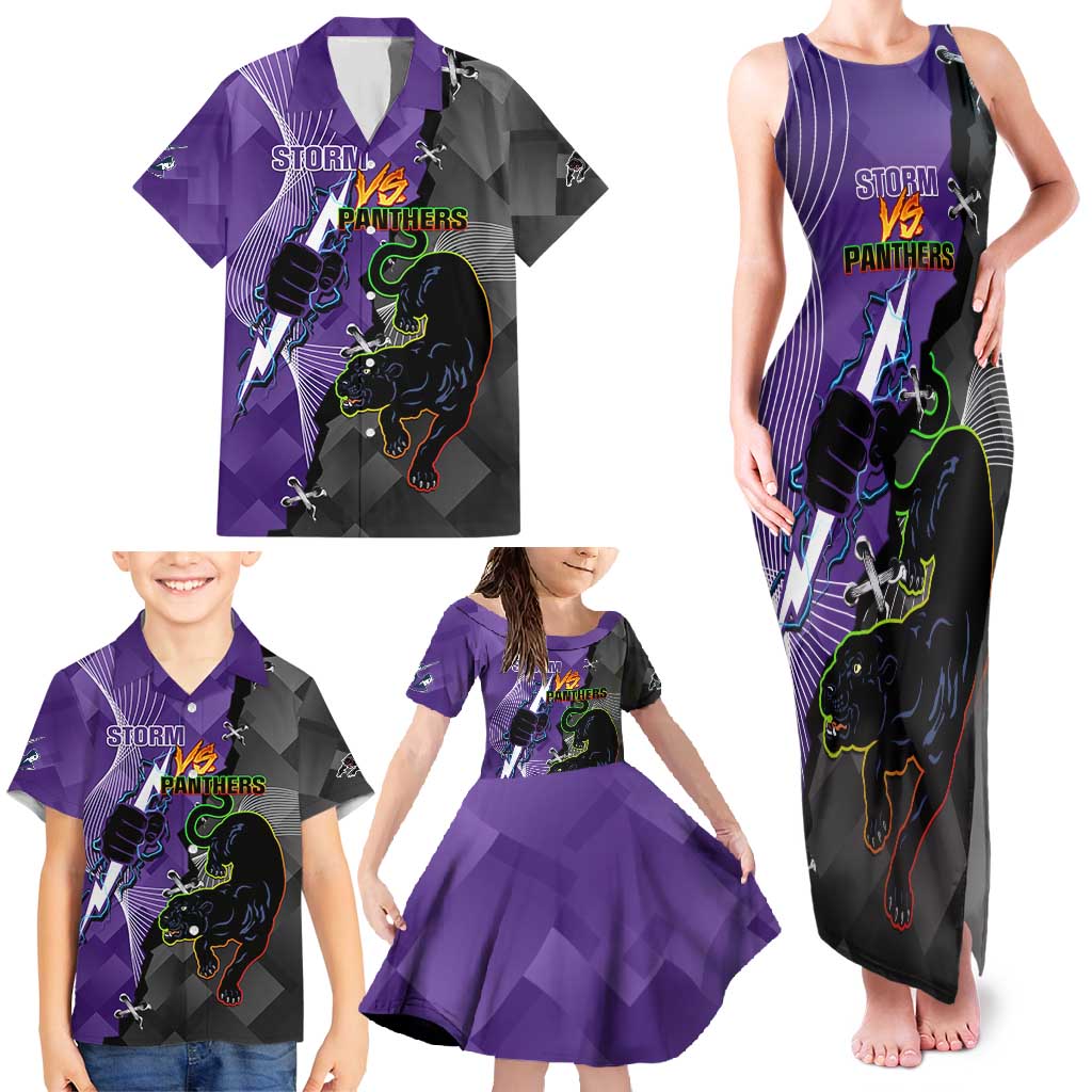 Personalised Storm And Panthers Rugby 2024 Family Matching Tank Maxi Dress and Hawaiian Shirt Go Champions Grand Final Dynamic Style