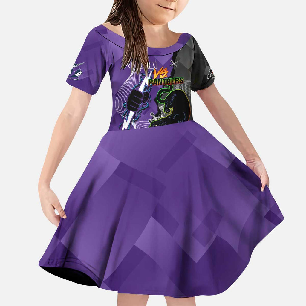Personalised Storm And Panthers Rugby 2024 Kid Short Sleeve Dress Go Champions Grand Final Dynamic Style