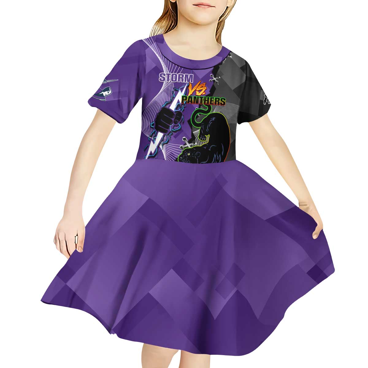 Personalised Storm And Panthers Rugby 2024 Kid Short Sleeve Dress Go Champions Grand Final Dynamic Style