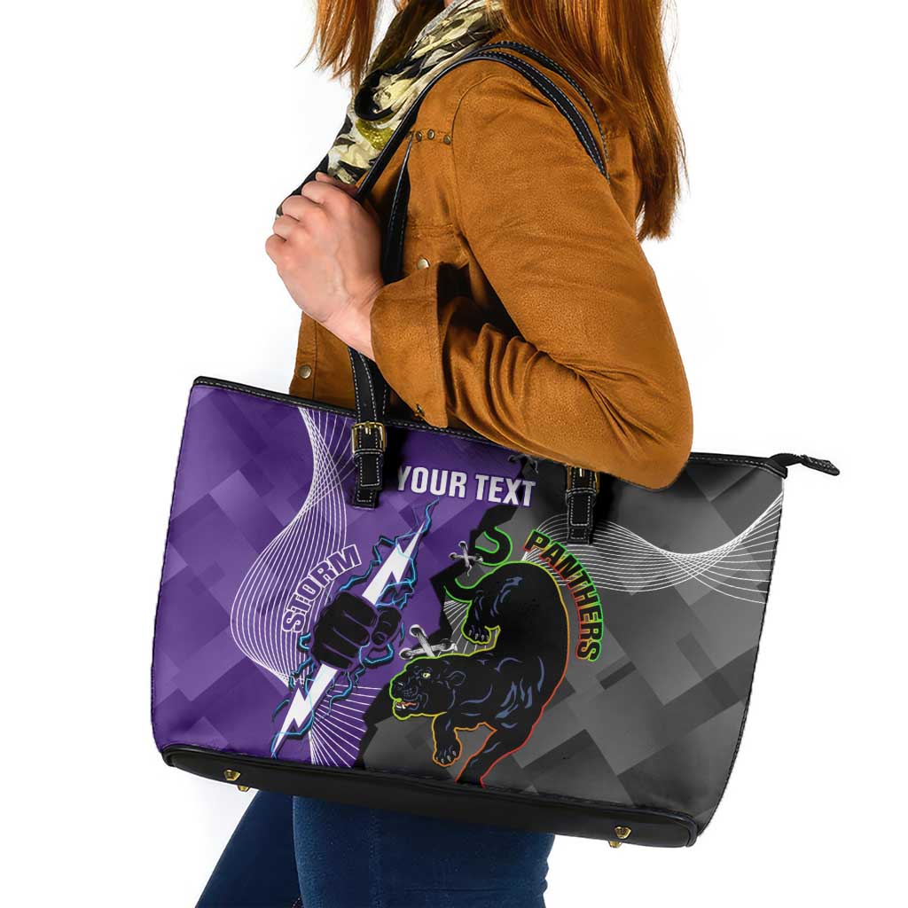 Personalised Storm And Panthers Rugby 2024 Leather Tote Bag Go Champions Grand Final Dynamic Style