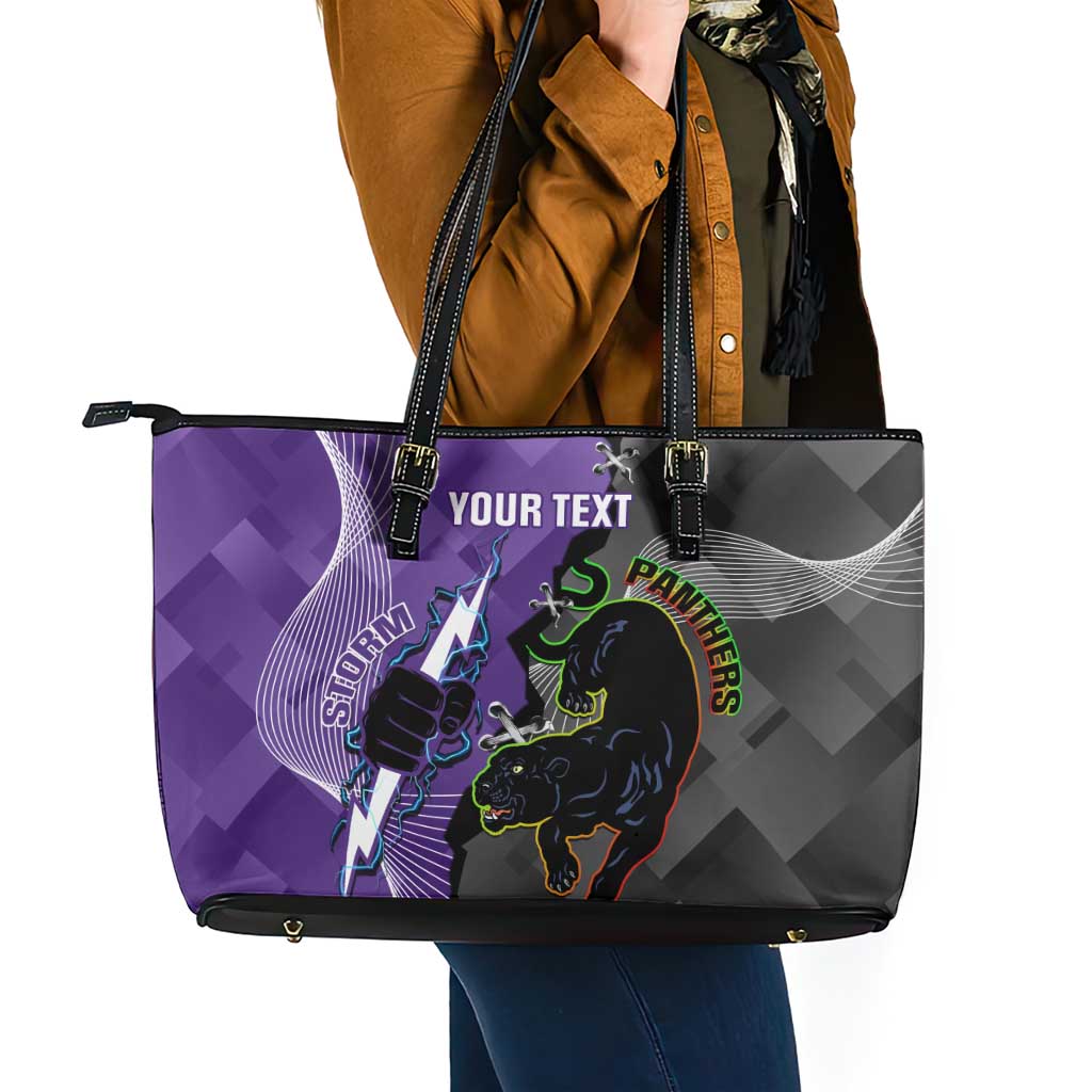 Personalised Storm And Panthers Rugby 2024 Leather Tote Bag Go Champions Grand Final Dynamic Style
