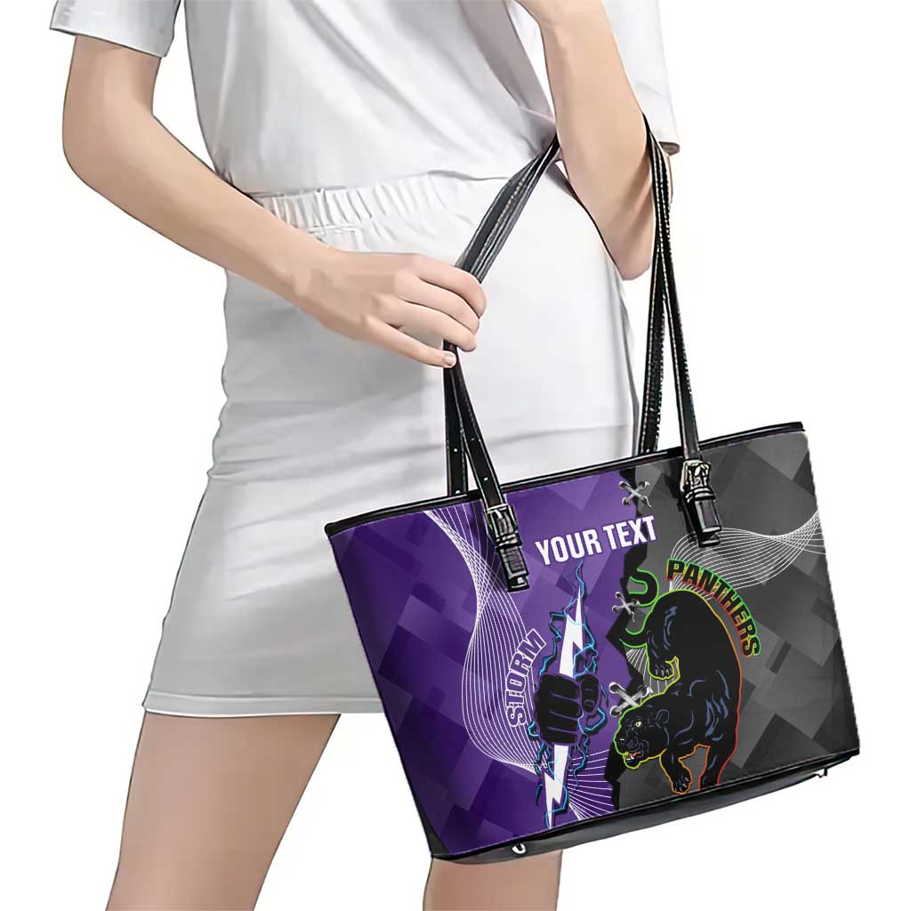 Personalised Storm And Panthers Rugby 2024 Leather Tote Bag Go Champions Grand Final Dynamic Style
