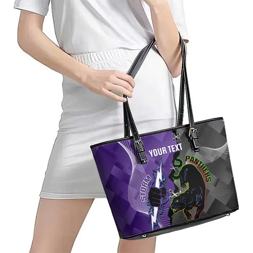 Personalised Storm And Panthers Rugby 2024 Leather Tote Bag Go Champions Grand Final Dynamic Style