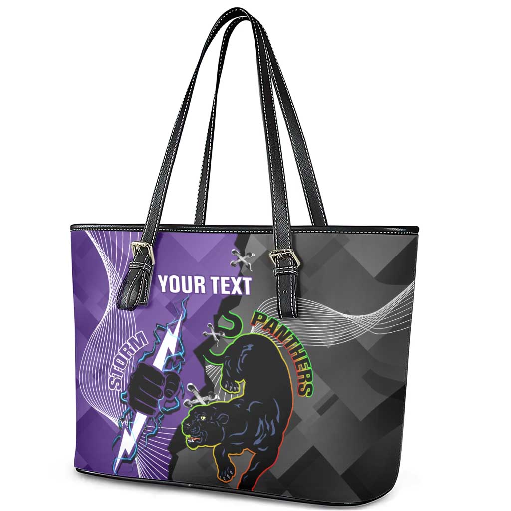 Personalised Storm And Panthers Rugby 2024 Leather Tote Bag Go Champions Grand Final Dynamic Style