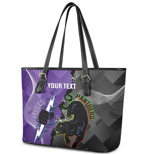 Personalised Storm And Panthers Rugby 2024 Leather Tote Bag Go Champions Grand Final Dynamic Style