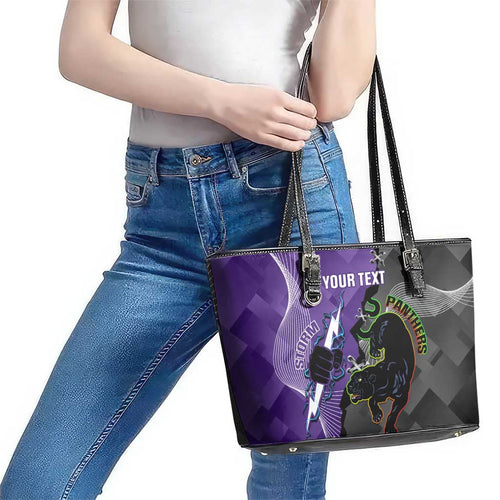 Personalised Storm And Panthers Rugby 2024 Leather Tote Bag Go Champions Grand Final Dynamic Style