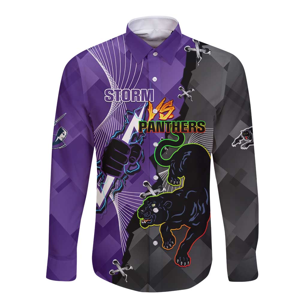 Personalised Storm And Panthers Rugby 2024 Long Sleeve Button Shirt Go Champions Grand Final Dynamic Style