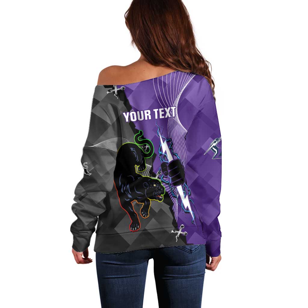 Personalised Storm And Panthers Rugby 2024 Off Shoulder Sweater Go Champions Grand Final Dynamic Style