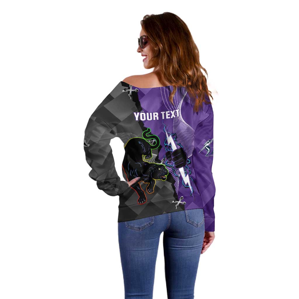 Personalised Storm And Panthers Rugby 2024 Off Shoulder Sweater Go Champions Grand Final Dynamic Style