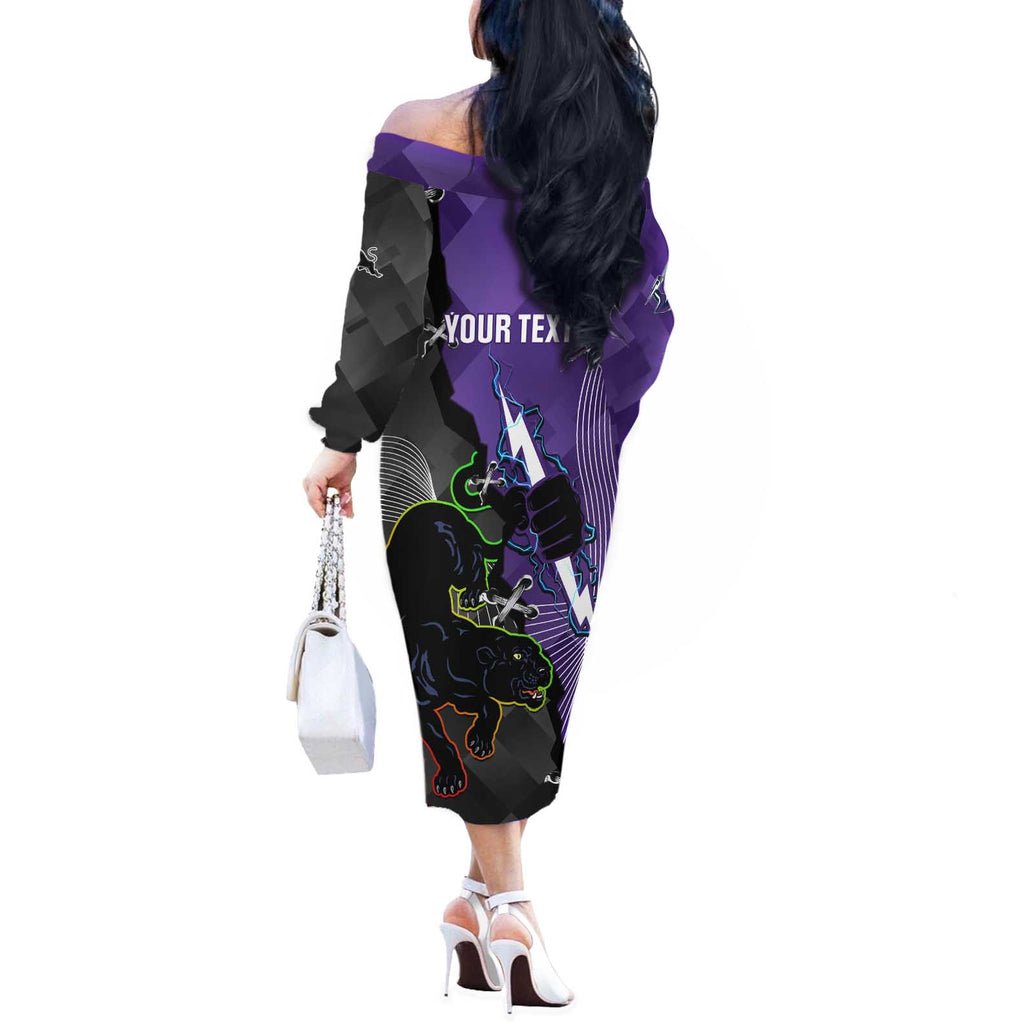 Personalised Storm And Panthers Rugby 2024 Off The Shoulder Long Sleeve Dress Go Champions Grand Final Dynamic Style
