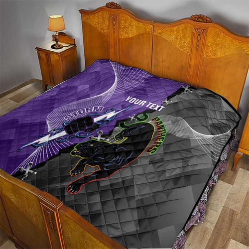 Personalised Storm And Panthers Rugby 2024 Quilt Go Champions Grand Final Dynamic Style