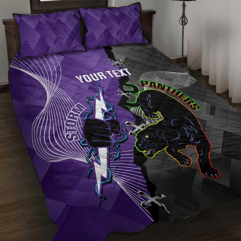 Personalised Storm And Panthers Rugby 2024 Quilt Bed Set Go Champions Grand Final Dynamic Style
