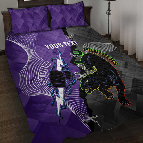Personalised Storm And Panthers Rugby 2024 Quilt Bed Set Go Champions Grand Final Dynamic Style
