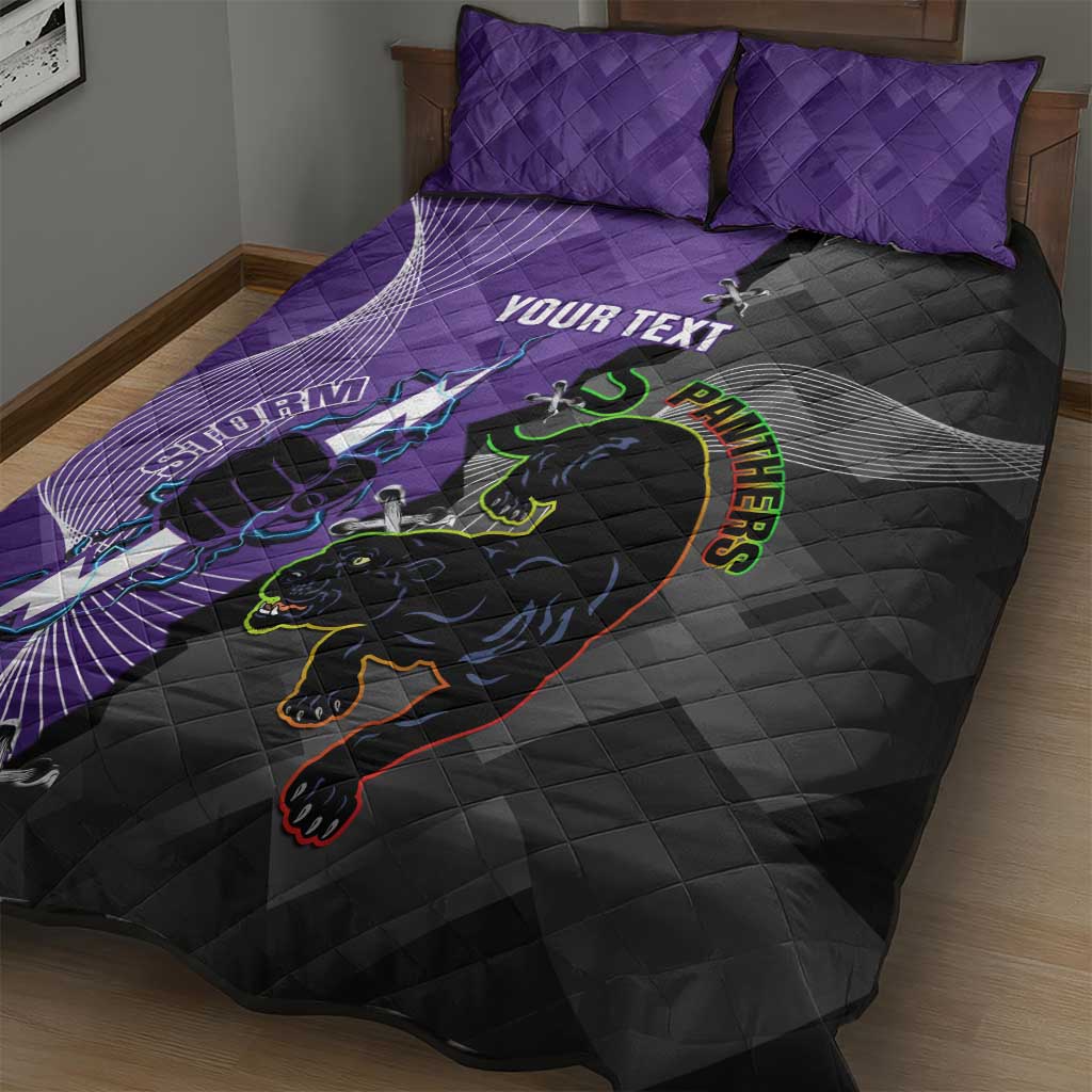 Personalised Storm And Panthers Rugby 2024 Quilt Bed Set Go Champions Grand Final Dynamic Style