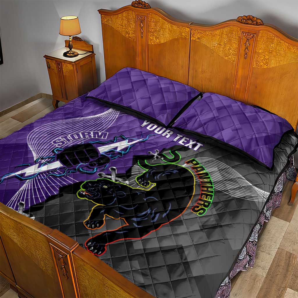 Personalised Storm And Panthers Rugby 2024 Quilt Bed Set Go Champions Grand Final Dynamic Style