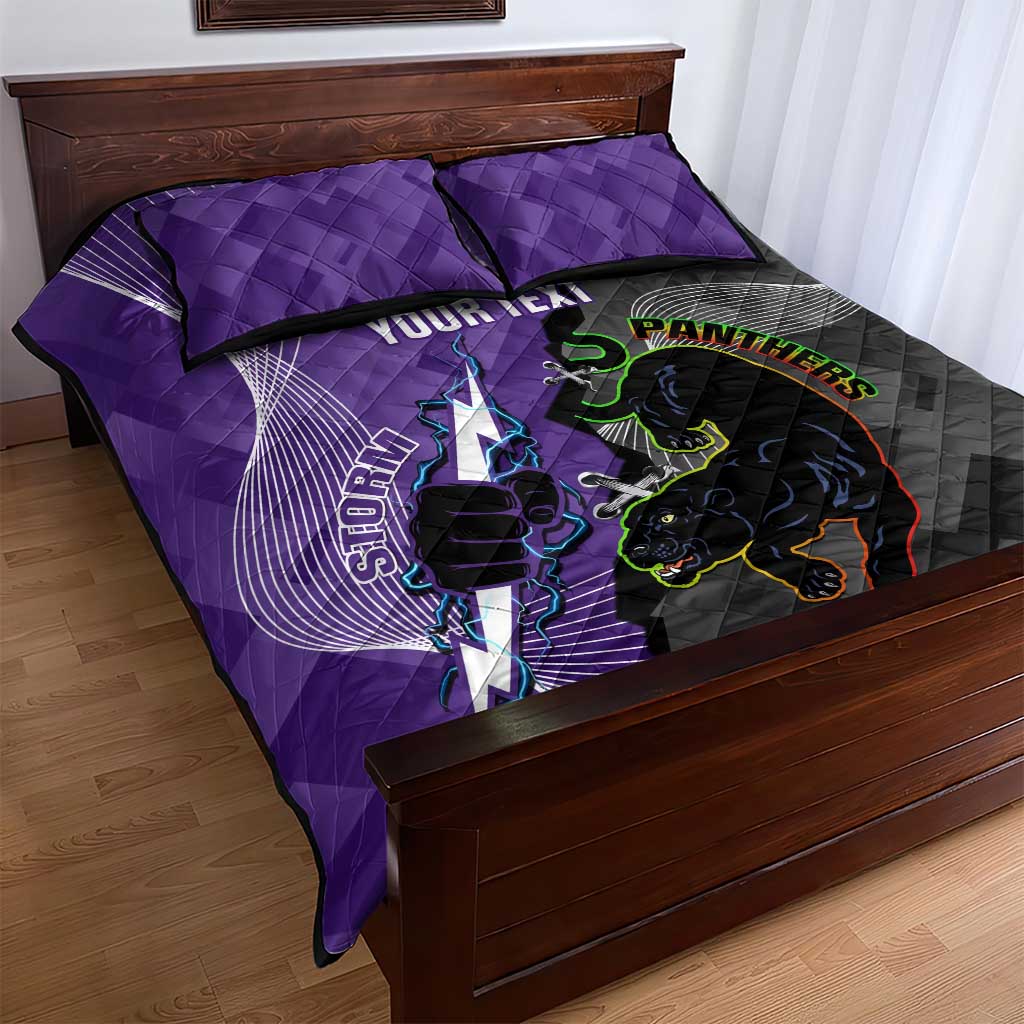 Personalised Storm And Panthers Rugby 2024 Quilt Bed Set Go Champions Grand Final Dynamic Style