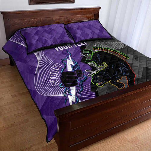 Personalised Storm And Panthers Rugby 2024 Quilt Bed Set Go Champions Grand Final Dynamic Style