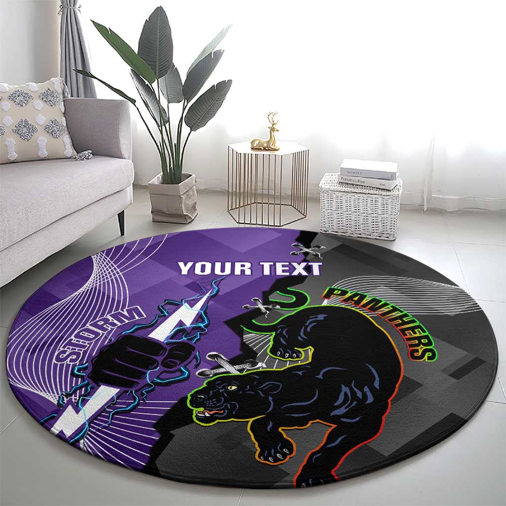 Personalised Storm And Panthers Rugby 2024 Round Carpet Go Champions Grand Final Dynamic Style