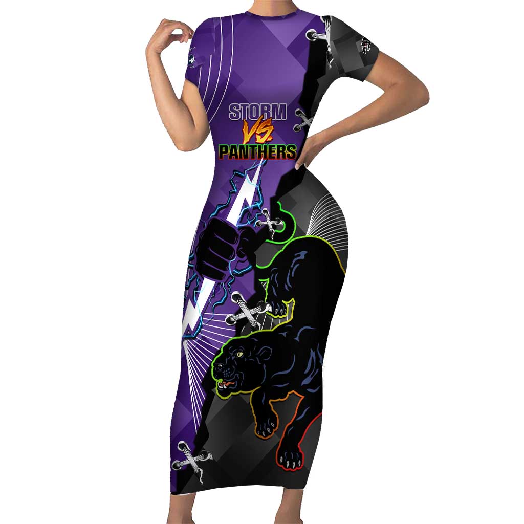 Personalised Storm And Panthers Rugby 2024 Short Sleeve Bodycon Dress Go Champions Grand Final Dynamic Style