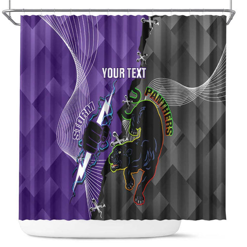 Personalised Storm And Panthers Rugby 2024 Shower Curtain Go Champions Grand Final Dynamic Style