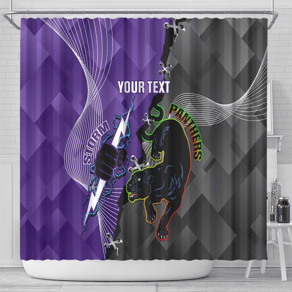 Personalised Storm And Panthers Rugby 2024 Shower Curtain Go Champions Grand Final Dynamic Style