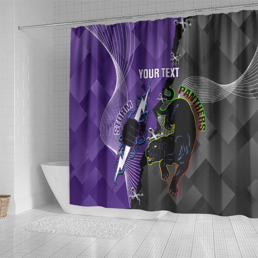 Personalised Storm And Panthers Rugby 2024 Shower Curtain Go Champions Grand Final Dynamic Style
