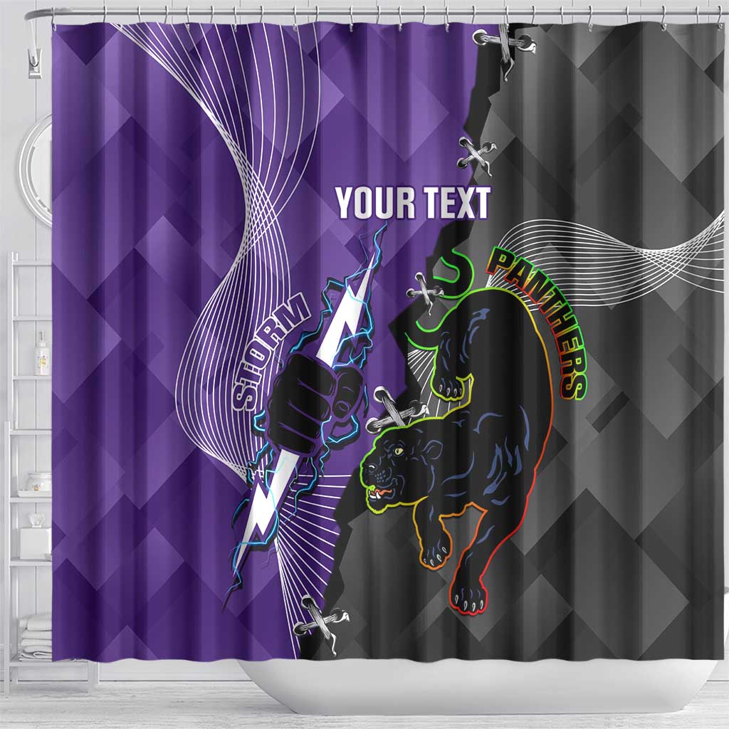 Personalised Storm And Panthers Rugby 2024 Shower Curtain Go Champions Grand Final Dynamic Style