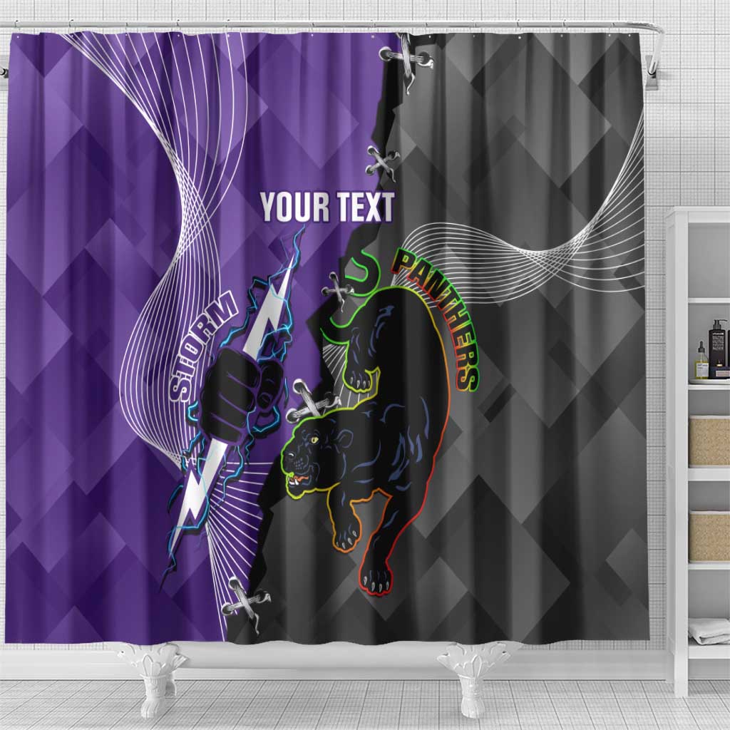 Personalised Storm And Panthers Rugby 2024 Shower Curtain Go Champions Grand Final Dynamic Style