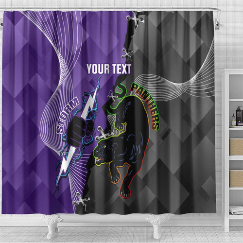Personalised Storm And Panthers Rugby 2024 Shower Curtain Go Champions Grand Final Dynamic Style