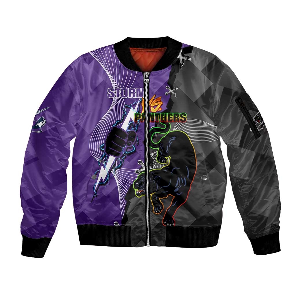Personalised Storm And Panthers Rugby 2024 Sleeve Zip Bomber Jacket Go Champions Grand Final Dynamic Style