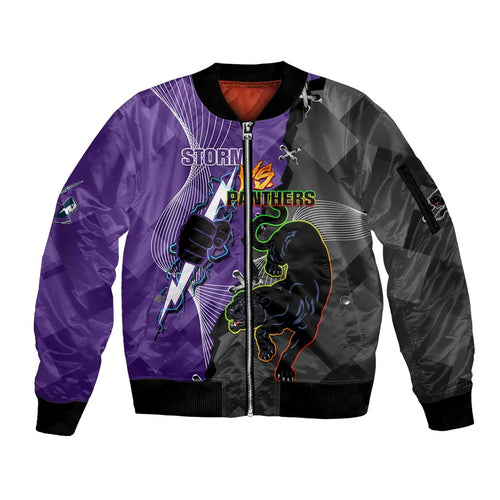 Personalised Storm And Panthers Rugby 2024 Sleeve Zip Bomber Jacket Go Champions Grand Final Dynamic Style