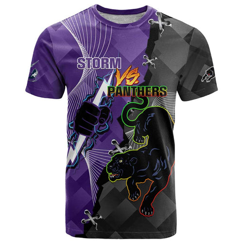 Personalised Storm And Panthers Rugby 2024 T Shirt Go Champions Grand Final Dynamic Style