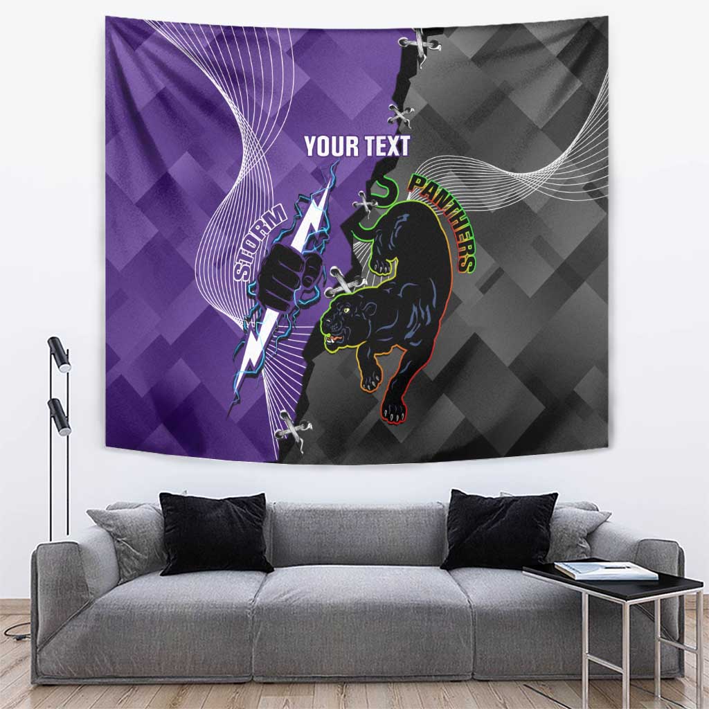 Personalised Storm And Panthers Rugby 2024 Tapestry Go Champions Grand Final Dynamic Style