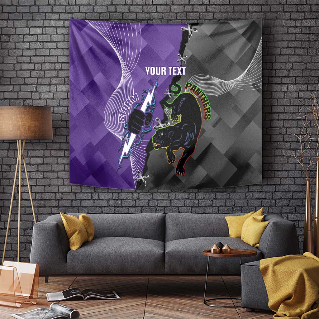 Personalised Storm And Panthers Rugby 2024 Tapestry Go Champions Grand Final Dynamic Style