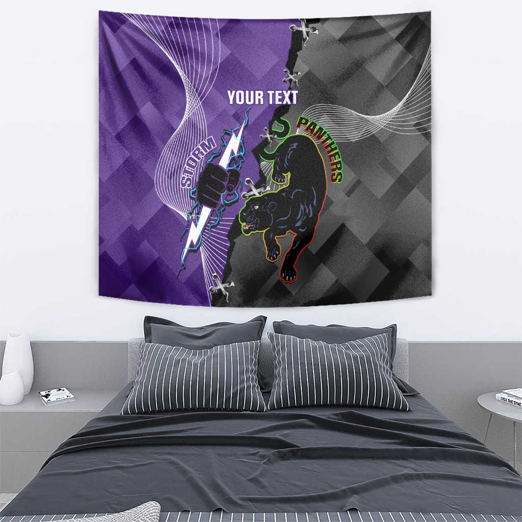 Personalised Storm And Panthers Rugby 2024 Tapestry Go Champions Grand Final Dynamic Style