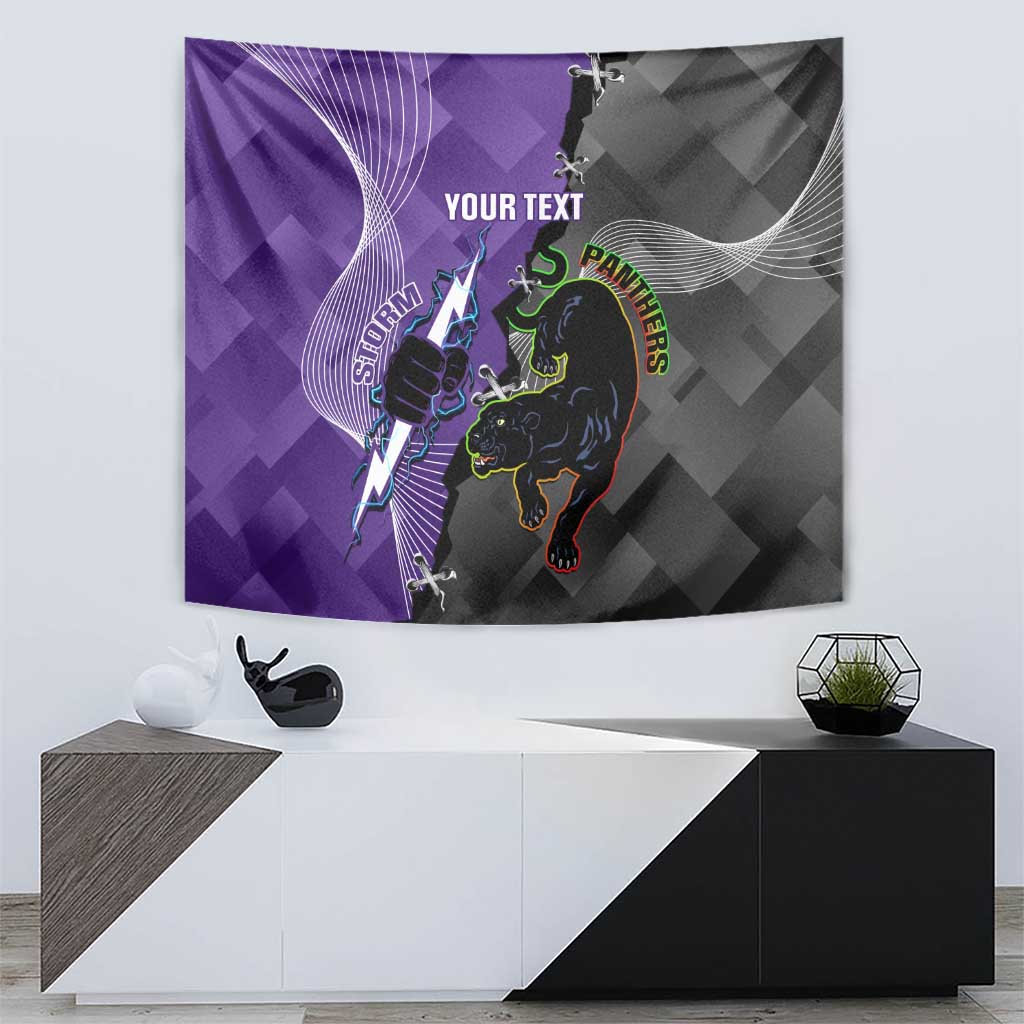 Personalised Storm And Panthers Rugby 2024 Tapestry Go Champions Grand Final Dynamic Style