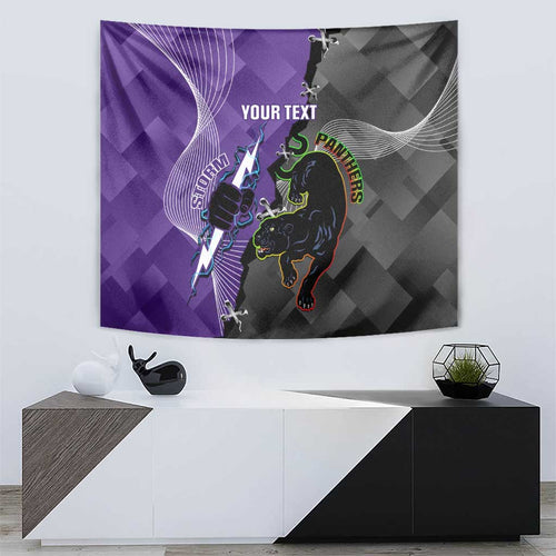 Personalised Storm And Panthers Rugby 2024 Tapestry Go Champions Grand Final Dynamic Style